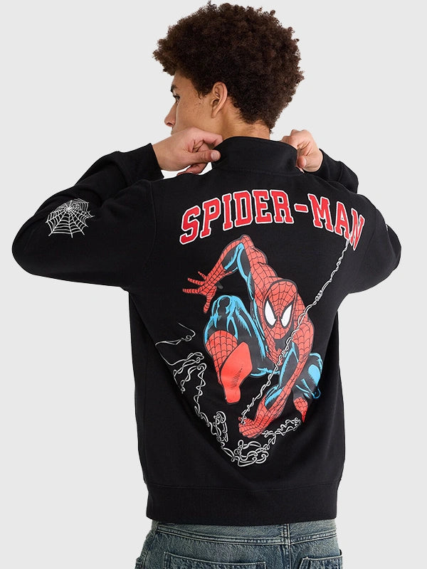 Marvel Aeropostale Spider-Man Track Jacket Jacket unisex detail view 2 | Dash Racegear — Black Marvel Spider-Man Aeropostale fleece track jacket featuring a full-zip design and modern streetwear appeal.
