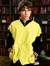 Hot Topic x Men Jacket Jacket unisex front product view | Dash Racegear — Marvel Hot Topic X-Men Our Universe color-block bomber jacket with bold superhero graphics and modern street style.