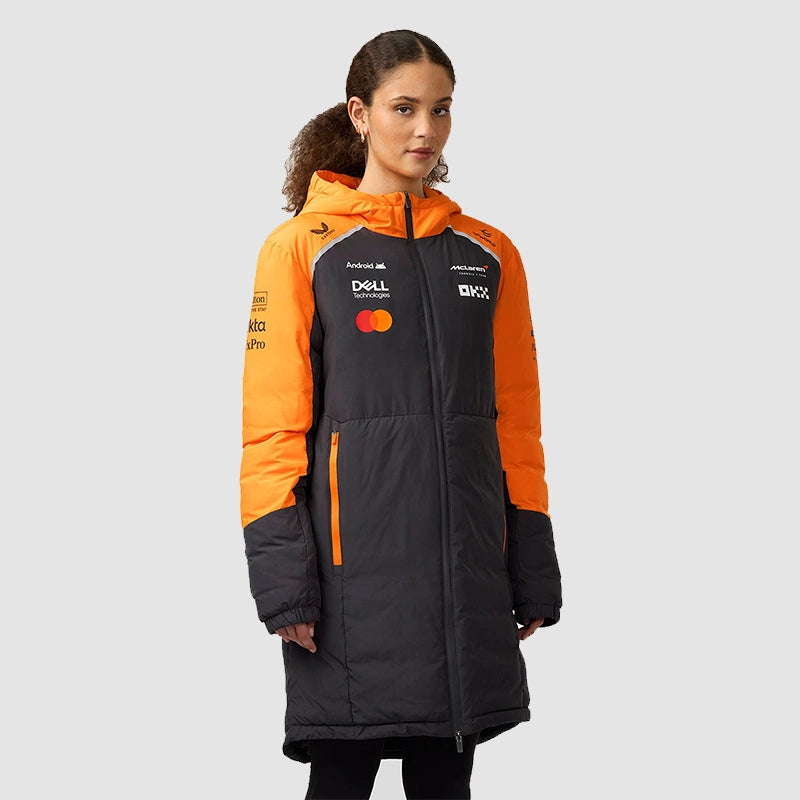 McLaren 2025 Team Longline Padded Jacket Jacket unisex detail view 2 | Dash Racegear — McLaren F1 Team 2025 Jacket – Premium Longline Puffer Style