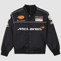 McLaren Bomber Black Jacket Jacket unisex front product view | Dash Racegear — Street-Ready McLaren Jacket – All-Black Bomber