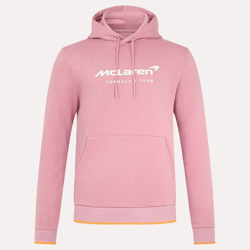 McLaren Essential Logo Hoodie Pink Hoodie unisex detail view 2 | Dash Racegear — McLaren Logo Hoodie – Soft Pink Streetwear Style