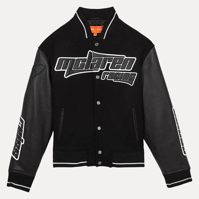Reiss x McLaren F1 Team Circuit Bomber Jacket Bomber Jacket unisex front product view | Dash Racegear — McLaren F1 Bomber – Reiss Circuit Jacket in Black