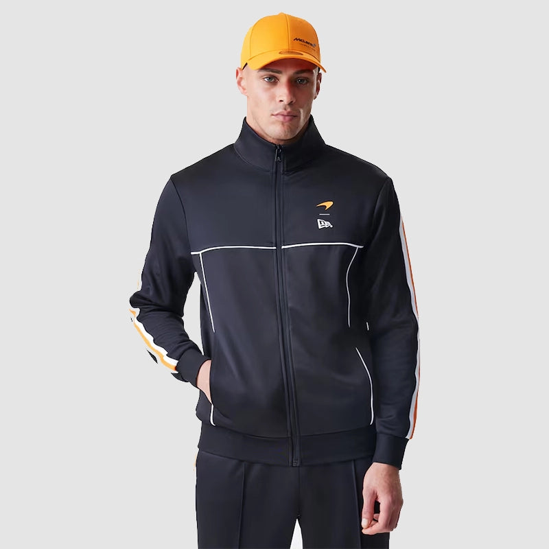 McLaren New Era Track Jacket Jacket unisex front product view | Dash Racegear — McLaren x New Era Jacket – High-Speed Street Style