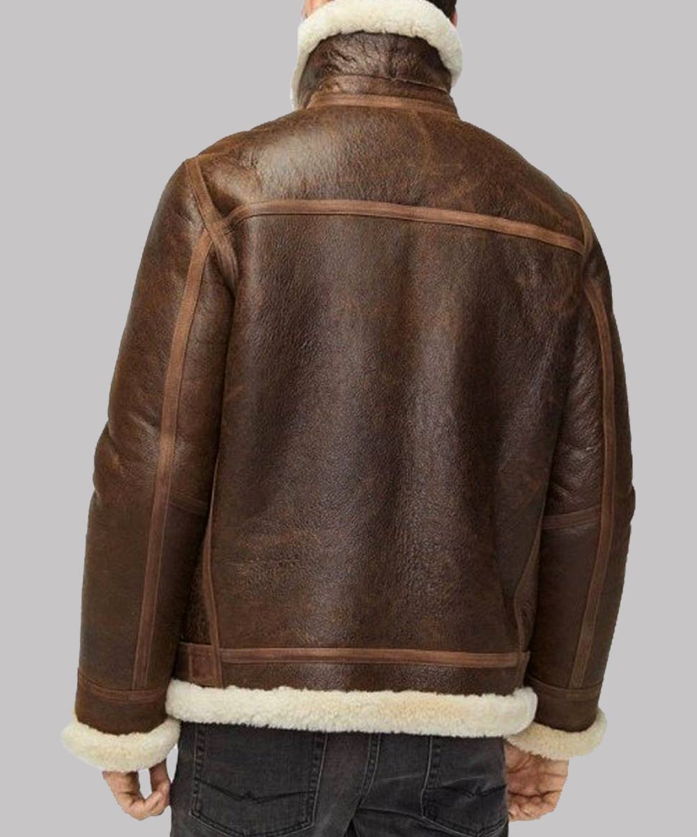 Mens Aviator Brown Shearling Leather Jacket Leather Jacket men detail view 2 | Dash Racegear — Mens Aviator Faux Shearling Brown Leather Jacket