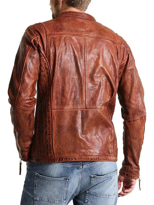 Mens Vintage Brown Distressed Biker Jacket Biker Jacket men detail view 4 | Dash Racegear — Mens Brown Distressed Vintage Leather Jacket