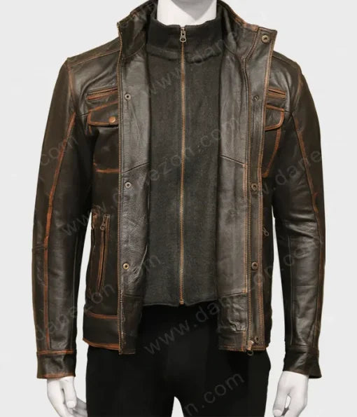 Men Brown Zipper Pockets Leather Jacket Leather Jacket men detail view 2 | Dash Racegear — Men-Brown-Zipper-Pockets-Jacket-510×595