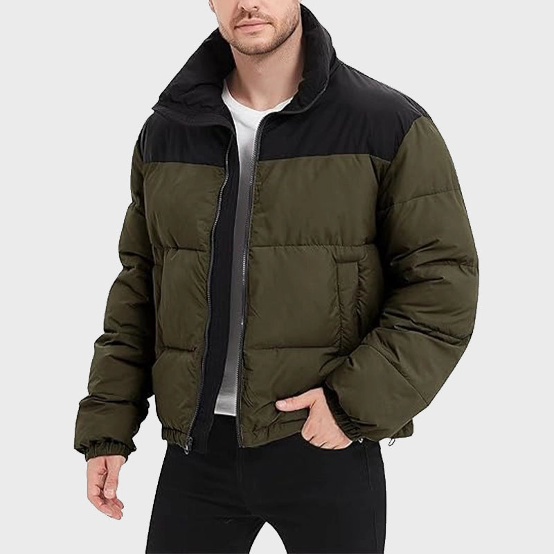 Men Lightweight Puffer Green Jacket Puffer Jacket men front product view | Dash Racegear — Men Lightweight Puffer Green Jacket For Sale