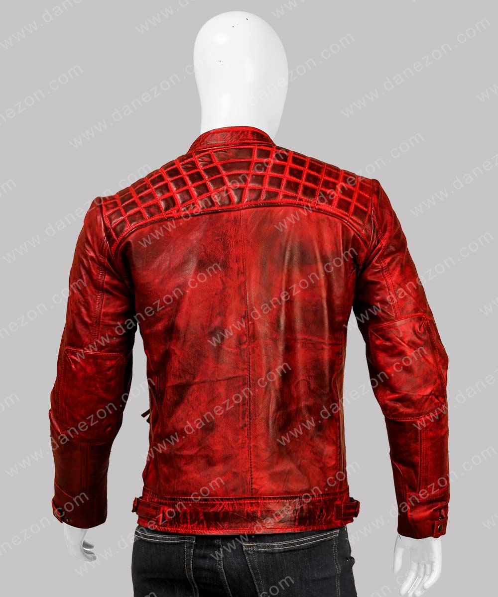 Men’s Red Cafe Racer Leather Jacket Leather Jacket men detail view 4 | Dash Racegear — Mens Cafe Racer Leather Red Jacket