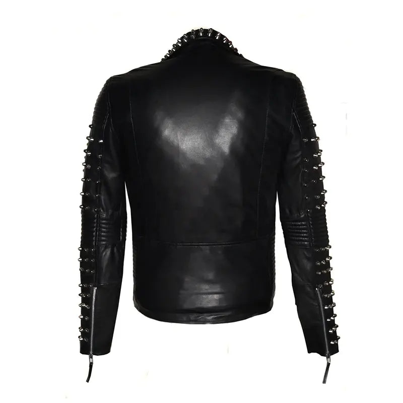 Dennis Black Studded Biker Leather Jacket Leather Jacket unisex detail view 2 | Dash Racegear — Black Studded Leather Jacket