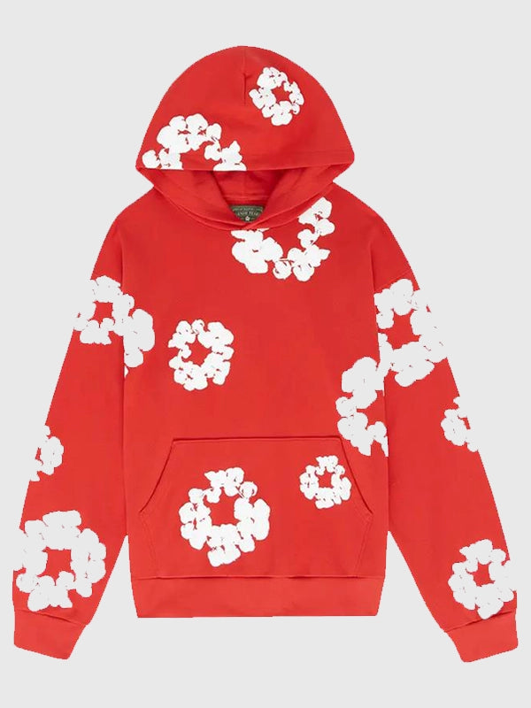 Red Denim Tears Hoodie Hoodie unisex front product view | Dash Racegear — Red Denim Tears Hoodie, unisex pullover fit, soft fleece and standout urban-inspired design.