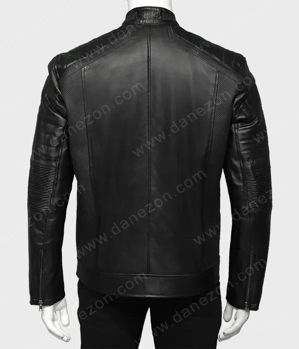 Black Johnson Men Leather Jacket Leather Jacket men detail view 4 | Dash Racegear — black leather jacket for men