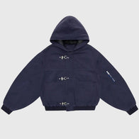 Shinzo Shige 15oz Navy Canvas Clasp Bomber Jacket Bomber Jacket unisex front product view | Dash Racegear — Structured navy canvas clasp bomber by Shinzo Shige for refined street looks