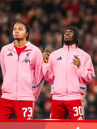 LFC Adidas 25/26 Z.N.E Anthem Jacket Jacket unisex front product view | Dash Racegear — Liverpool FC Adidas Men’s 25/26 Z.N.E Anthem Jacket, pink with breathable fabric, worn by dedicated fans.