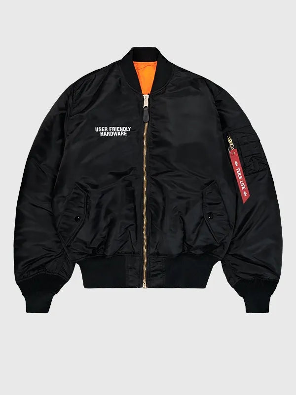 Alpha Industries x TEILE MA-1 Bomber Jacket Bomber Jacket unisex front product view | Dash Racegear — Men’s Alpha Industries x TEILE MA-1 black bomber jacket with classic flight style for everyday streetwear.