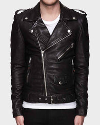 Mens Asymmetrical Zipper Motorcycle Leather Jacket Biker Jacket men front product view | Dash Racegear — Asymmetrical Zipper Mens Motorcycle Leather Jacket