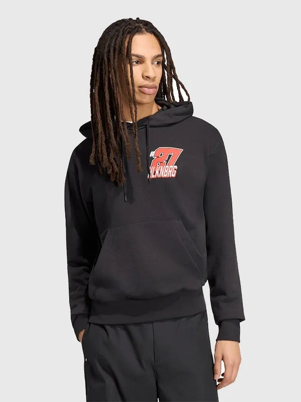 Audi F1 adidas Nico Hulkenberg Hoodie Hoodie unisex front product view | Dash Racegear — Cozy black pullover with Nico Hulkenberg signature print and stylish adidas design, ready for chilly race weekends.