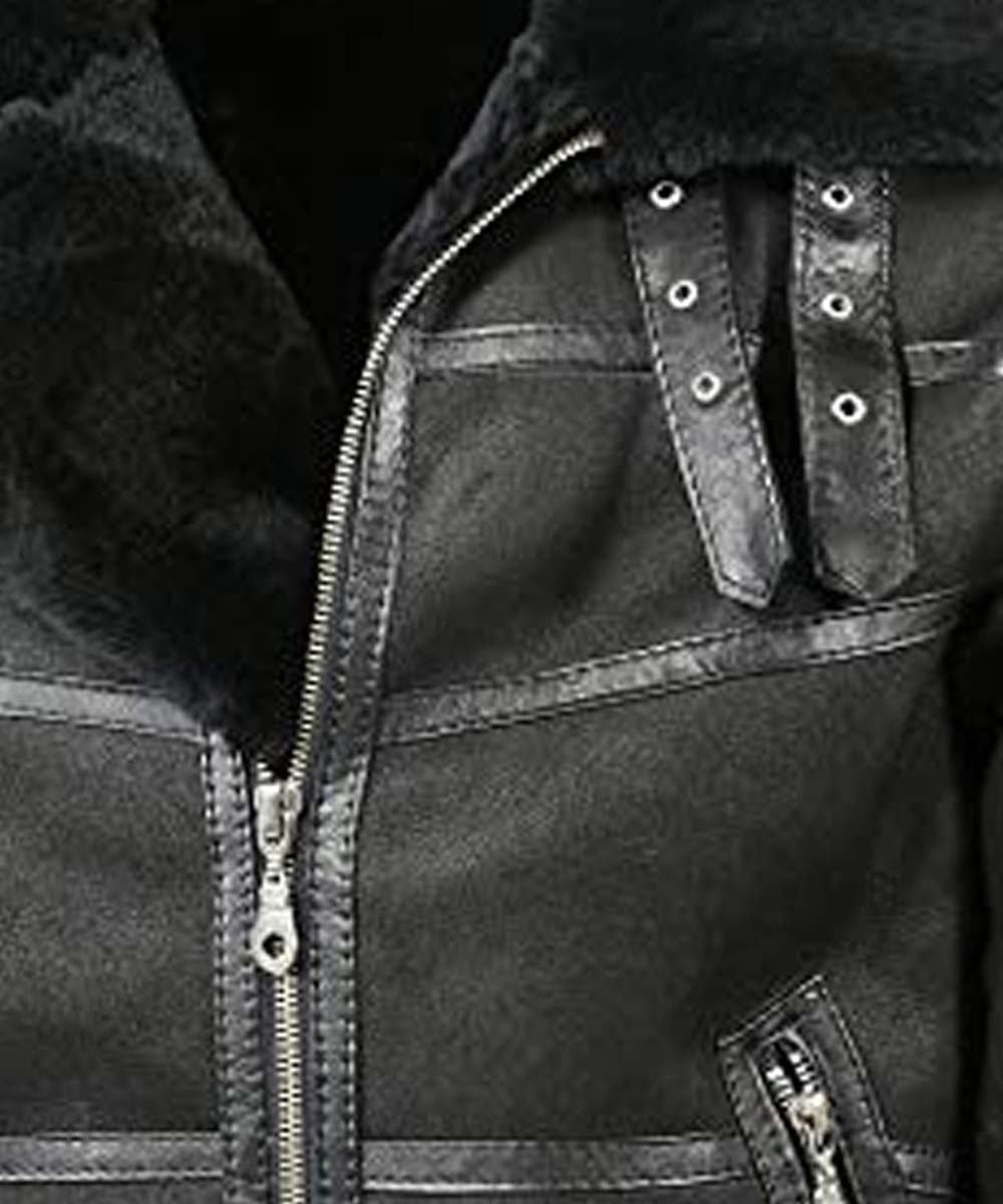 Aviator Mens B16 Shearling Jacket Jacket men detail view 3 | Dash Racegear — Mens Aviator Sheepskin B16 Black Leather Shearling Jacket