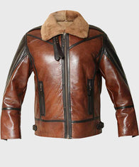 Mens Aviator B3 Brown Distressed Shearling Jacket Jacket men front product view | Dash Racegear — Mens B3 Shearling Aviator Distressed Jacket