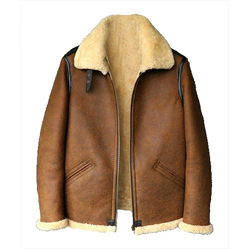 Mens Brown B3 Shearling Aviator Leather Jacket Leather Jacket men detail view 4 | Dash Racegear — Mens Aviator B3 Brown Shearling Leather Jacket