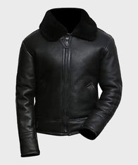 Mens Aviator Black B3 Shearling Leather Jacket Leather Jacket men front product view | Dash Racegear — Mens Black Sheepskin B3 Aviator Jacket