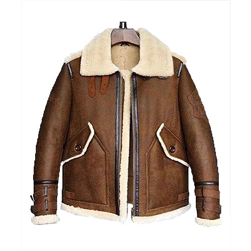 Mens Aviator Brown B3 Shearling Flight Leather Jacket Leather Jacket men detail view 4 | Dash Racegear — Mens Aviator Brown B3 Shearling Flight Jacket