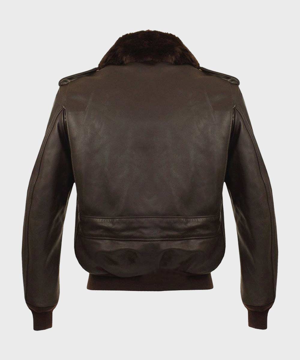 Mens A2 Brown Aviator Bomber Leather Jacket Leather Jacket men detail view 3 | Dash Racegear — A2 Shearling Brown Bomber Leather Jacket