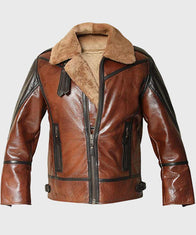 Mens Aviator B3 Brown Distressed Shearling Jacket Jacket men detail view 2 | Dash Racegear — Mens B3 Brown Shearling Aviator Leather Jacket