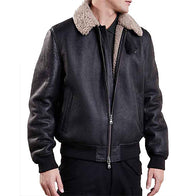 Mens Aviator Black Bomber Jacket Bomber Jacket men detail view 3 | Dash Racegear — Mens Aviator Shearling Collar Black Bomber Jacket