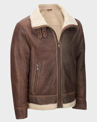 Mens Aviator Shearling Light Brown Jacket Jacket men front product view | Dash Racegear — Mens Aviator Light Brown Shearling Leather Jacket