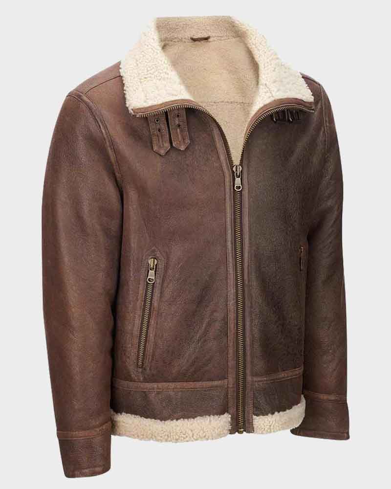 Mens Aviator Shearling Light Brown Jacket Jacket men front product view | Dash Racegear — Mens Aviator Light Brown Shearling Leather Jacket