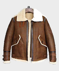 Mens Aviator Brown B3 Shearling Flight Leather Jacket Leather Jacket men front product view | Dash Racegear — Mens B3 Shearling Sheepskin Aviator Leather Jacket