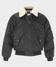Mens B2 Black Leather Bomber Jacket Bomber Jacket men front product view | Dash Racegear — Mens Black Bomber B2 Leather Jacket