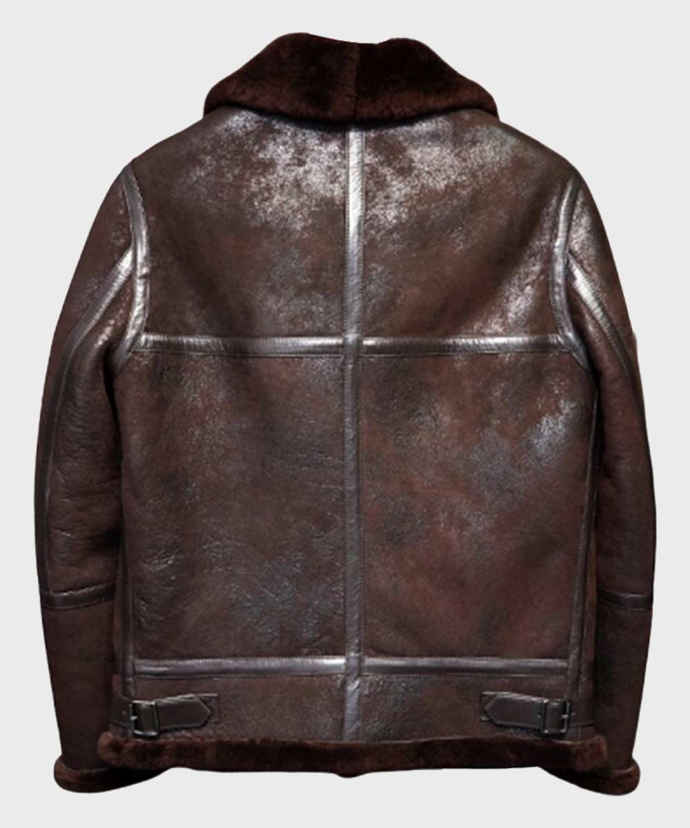 Men’s Brown Distressed B3 Shearling Leather Jacket Leather Jacket men detail view 3 | Dash Racegear — Mens B3 Brown Shearling Leather Jacket