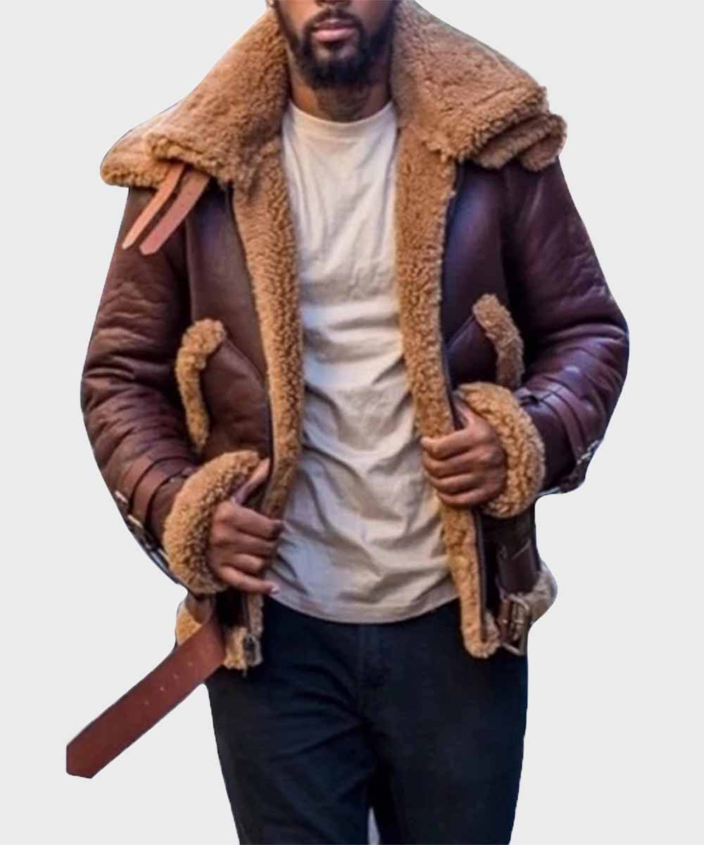Mens Faux Shearling B3 Flight Winter Leather Jacket Leather Jacket men front product view | Dash Racegear — Mens B3 Flight Faux Shearling Brown Winter Leather Jacket