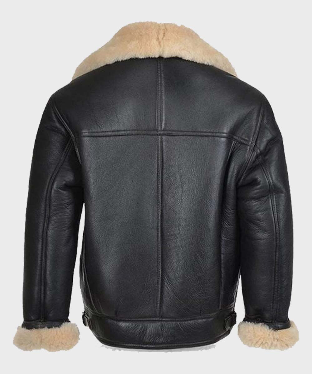 Mens Shearling Black Leather B3 Jacket Jacket men detail view 2 | Dash Racegear — Mens Shearling Black B3 Leather Jacket