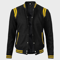Mens Black And Yellow Baseball Varsity Jacket Varsity Jacket men detail view 2 | Dash Racegear — Mens Black And Yellow Baseball Varsity Jacket