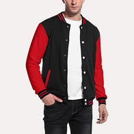 Mens Black and Red Varsity Jacket Varsity Jacket unisex front product view | Dash Racegear — Mens Black and Red Varsity Jacket