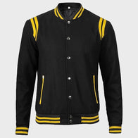 Mens Black And Yellow Baseball Varsity Jacket Varsity Jacket men detail view 3 | Dash Racegear — Mens Baseball Black And Yellow Varsity Jacket