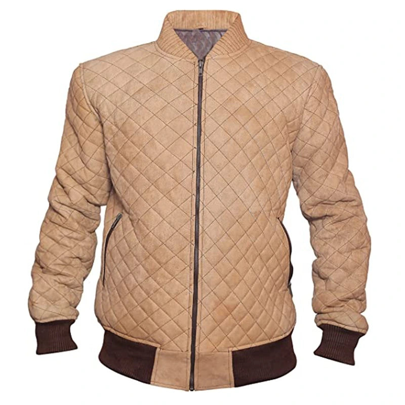 Mens Beige Quilted Jacket Jacket men front product view | Dash Racegear — Mens Beige Quilted Jacket