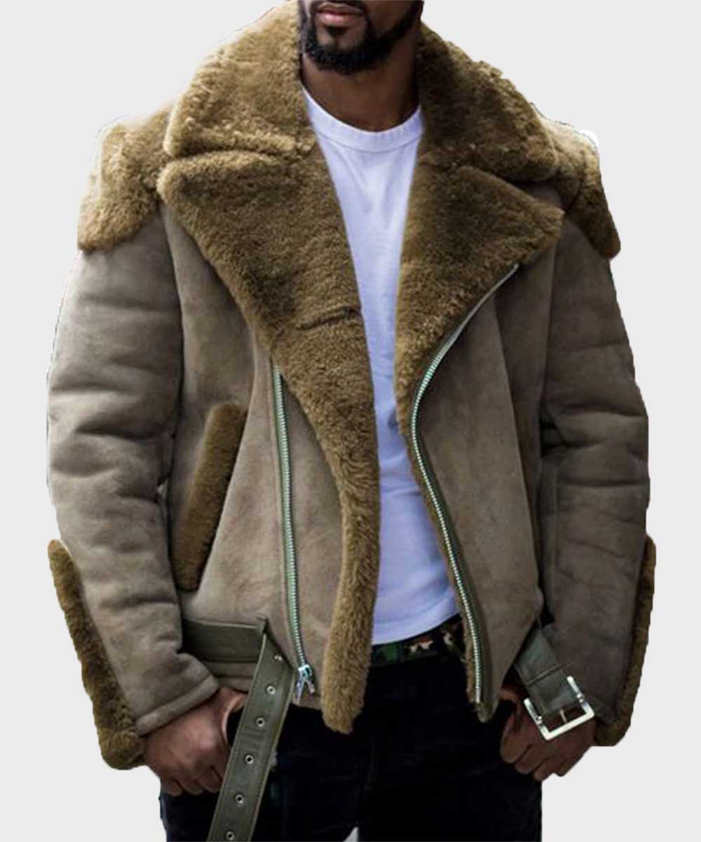 Mens Aviator Sheepskin Shearling Leather Jacket Leather Jacket men detail view 5 | Dash Racegear — Mens Casual Shearling Beige Leather Jacket