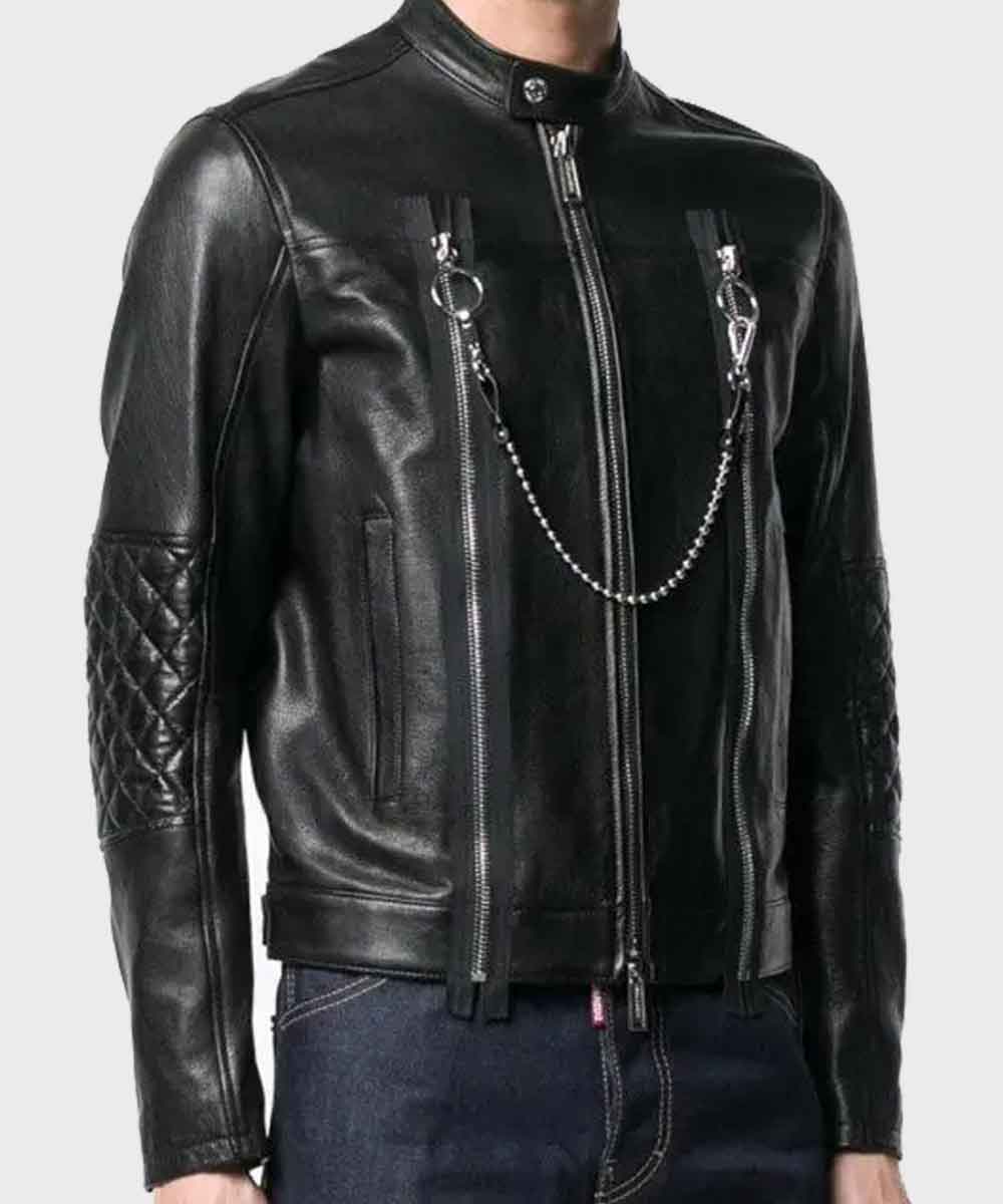 Mens Black Leather Cafe Racer Jacket Jacket men detail view 2 | Dash Racegear — Mens Black Cafe Racer Leather Jacket