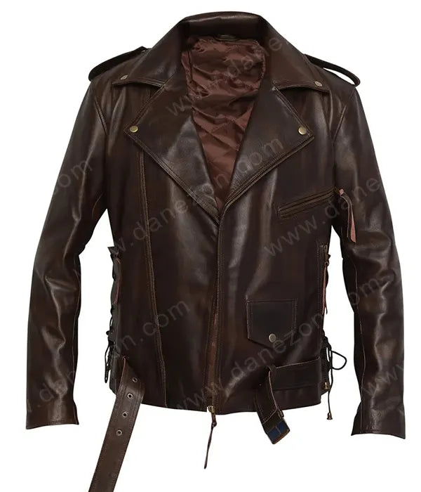Mens Dark Brown Biker Leather Jacket Leather Jacket men detail view 2 | Dash Racegear — Mens Biker Dark Brown Leather Jacket | Mens Cafe Racer Leather Jacket