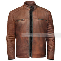Men Brown Biker Leather Jacket Leather Jacket men front product view | Dash Racegear — Brown Biker Leather Jacket
