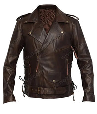 Mens Dark Brown Biker Leather Jacket Leather Jacket men front product view | Dash Racegear — Mens Biker Dark Brown Zipper Leather Jacket