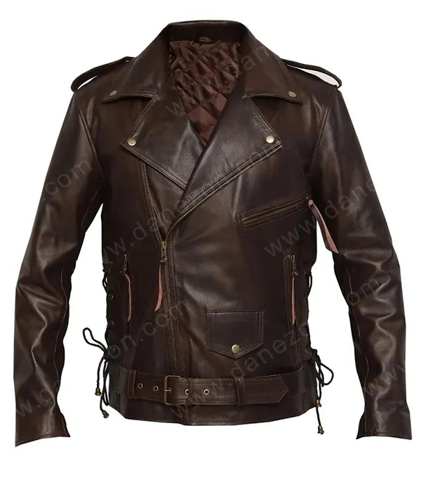 Mens Dark Brown Biker Leather Jacket Leather Jacket men front product view | Dash Racegear — Mens Biker Dark Brown Zipper Leather Jacket
