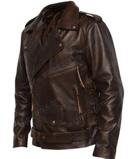 Mens Dark Brown Biker Leather Jacket Leather Jacket men detail view 4 | Dash Racegear — Mens Cafe Racer Brown Leather Jacket