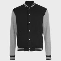 Mens Black And Grey Varsity Jacket Varsity Jacket unisex front product view | Dash Racegear — Black And Grey Varsity Jacket