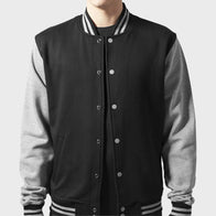Mens Black And Grey Varsity Jacket Varsity Jacket unisex detail view 2 | Dash Racegear — Mens Black And Grey Varsity Jacket