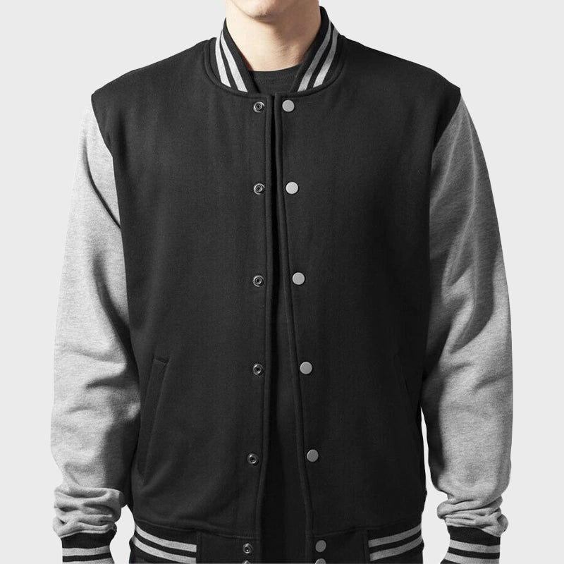 Mens Black And Grey Varsity Jacket Varsity Jacket unisex detail view 2 | Dash Racegear — Mens Black And Grey Varsity Jacket