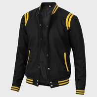 Mens Black And Yellow Baseball Varsity Jacket Varsity Jacket men front product view | Dash Racegear — Mens Baseball Black And Yellow Letterman Jacket